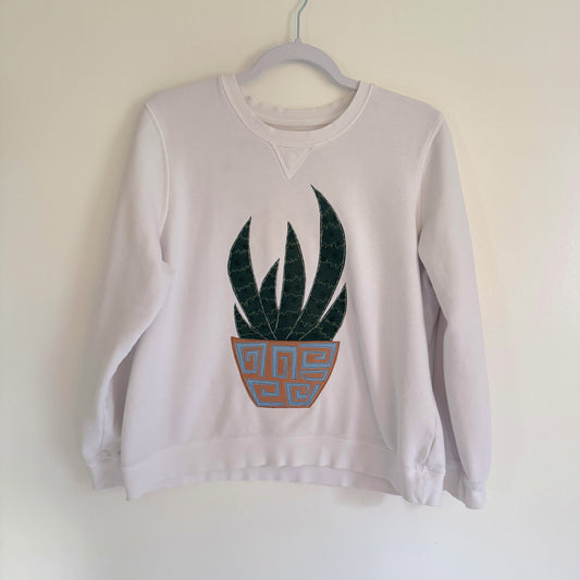 upcycled scrap sweatshirt - potted plant