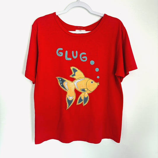 upcycled scrap t shirt - glug glug