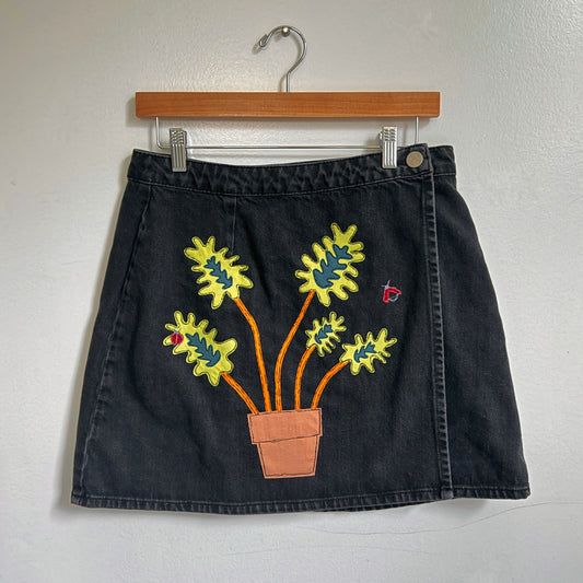 upcycled scrap skirt - potted plant
