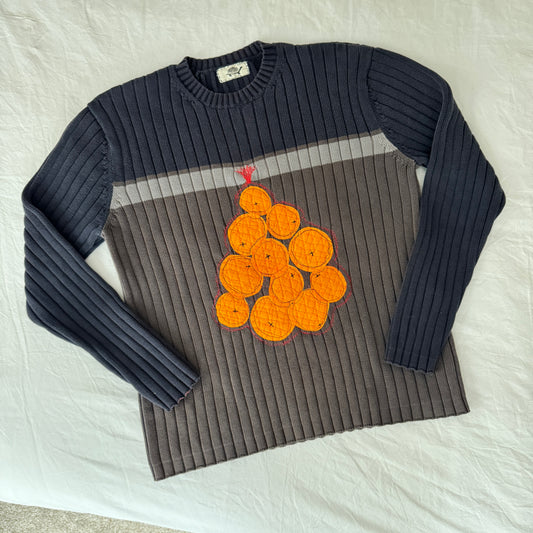 upcycled scrap sweater - bag of oranges