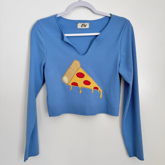 upcycled scrap long sleeve shirt - pizza!