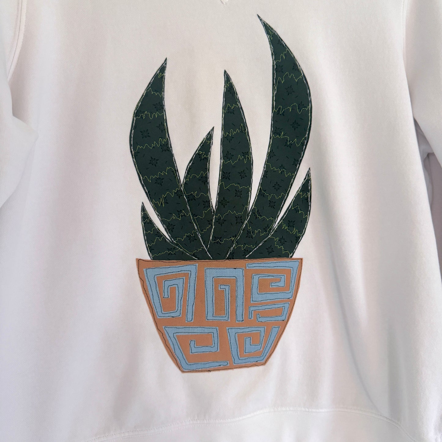 upcycled scrap sweatshirt - potted plant