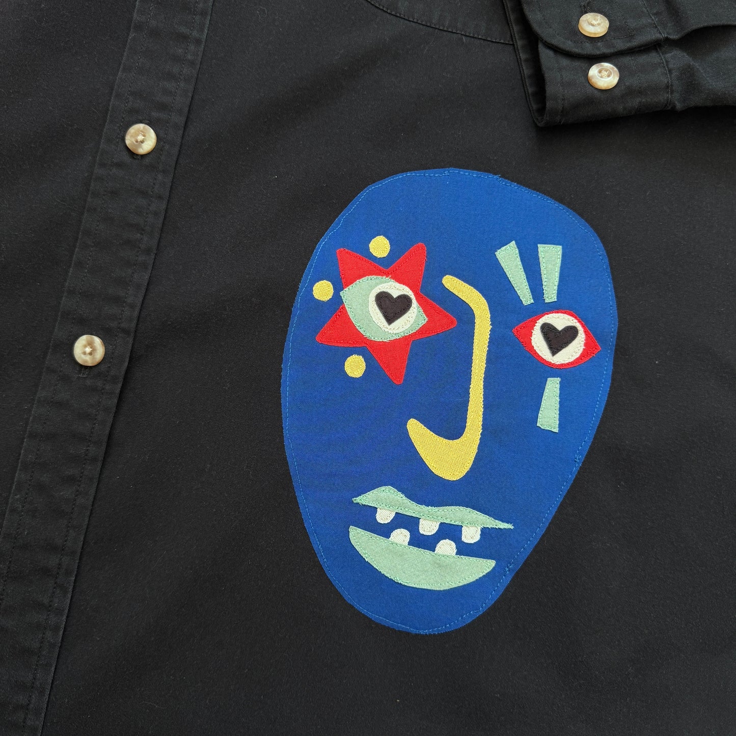 scrap button down - blue face