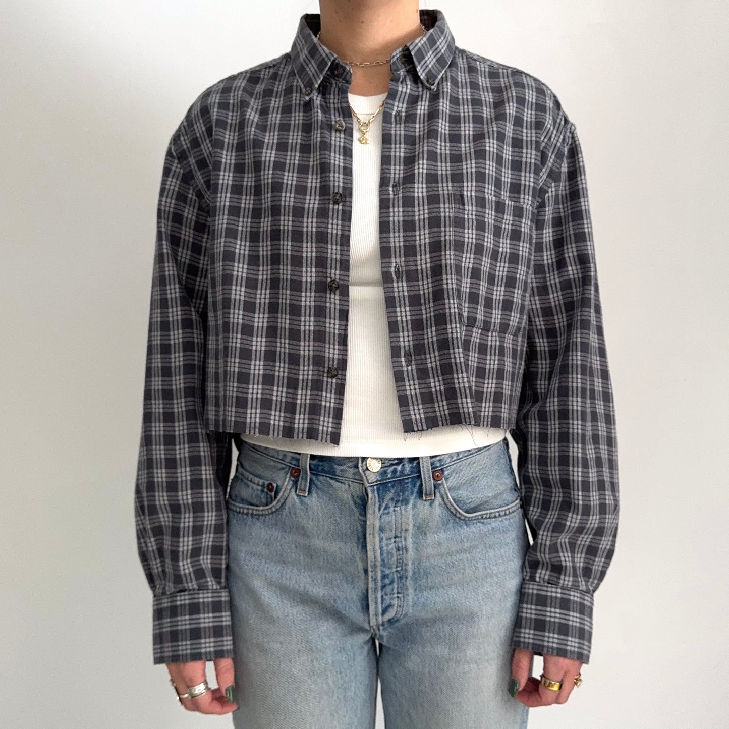 scrap button down - plum flowers