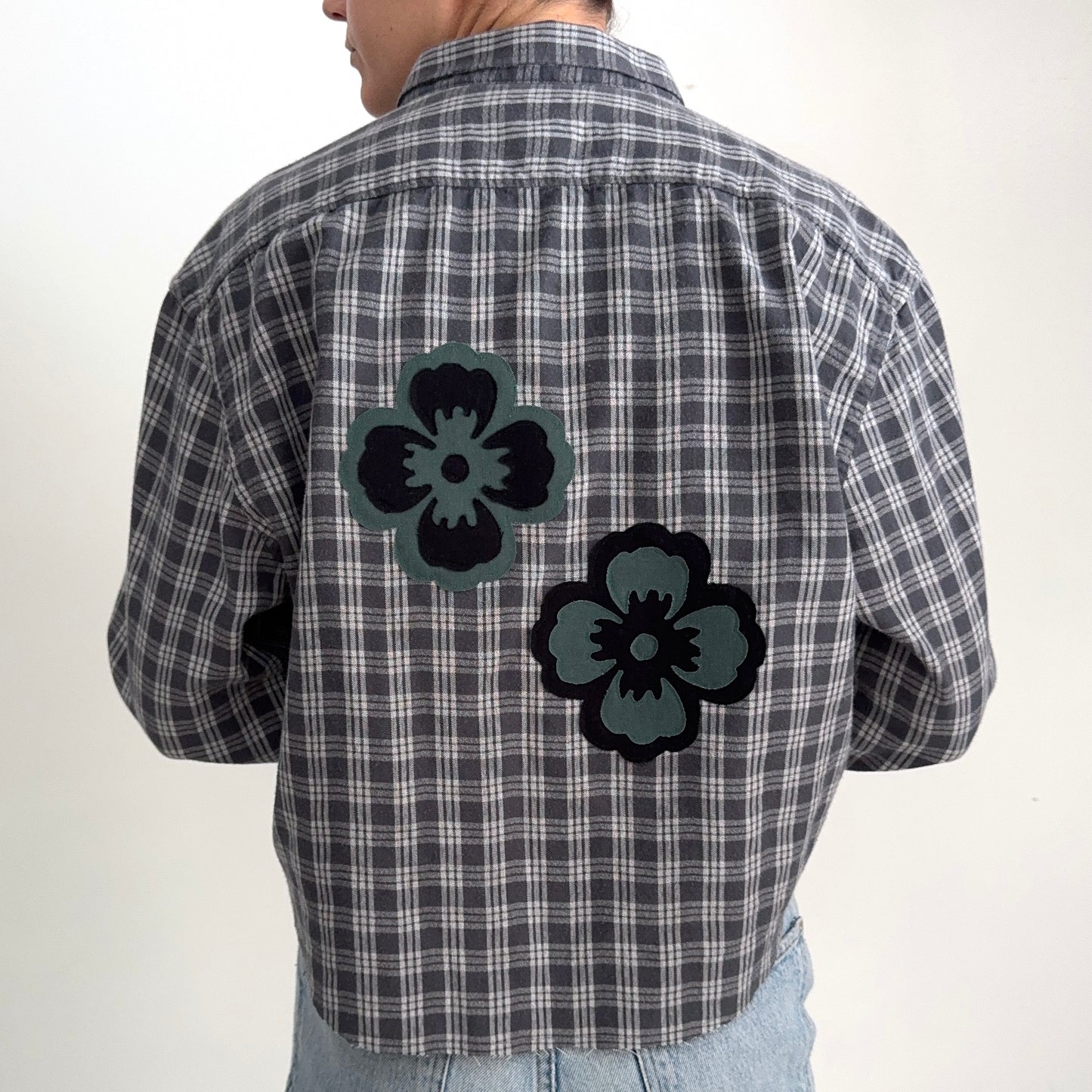 scrap button down - plum flowers