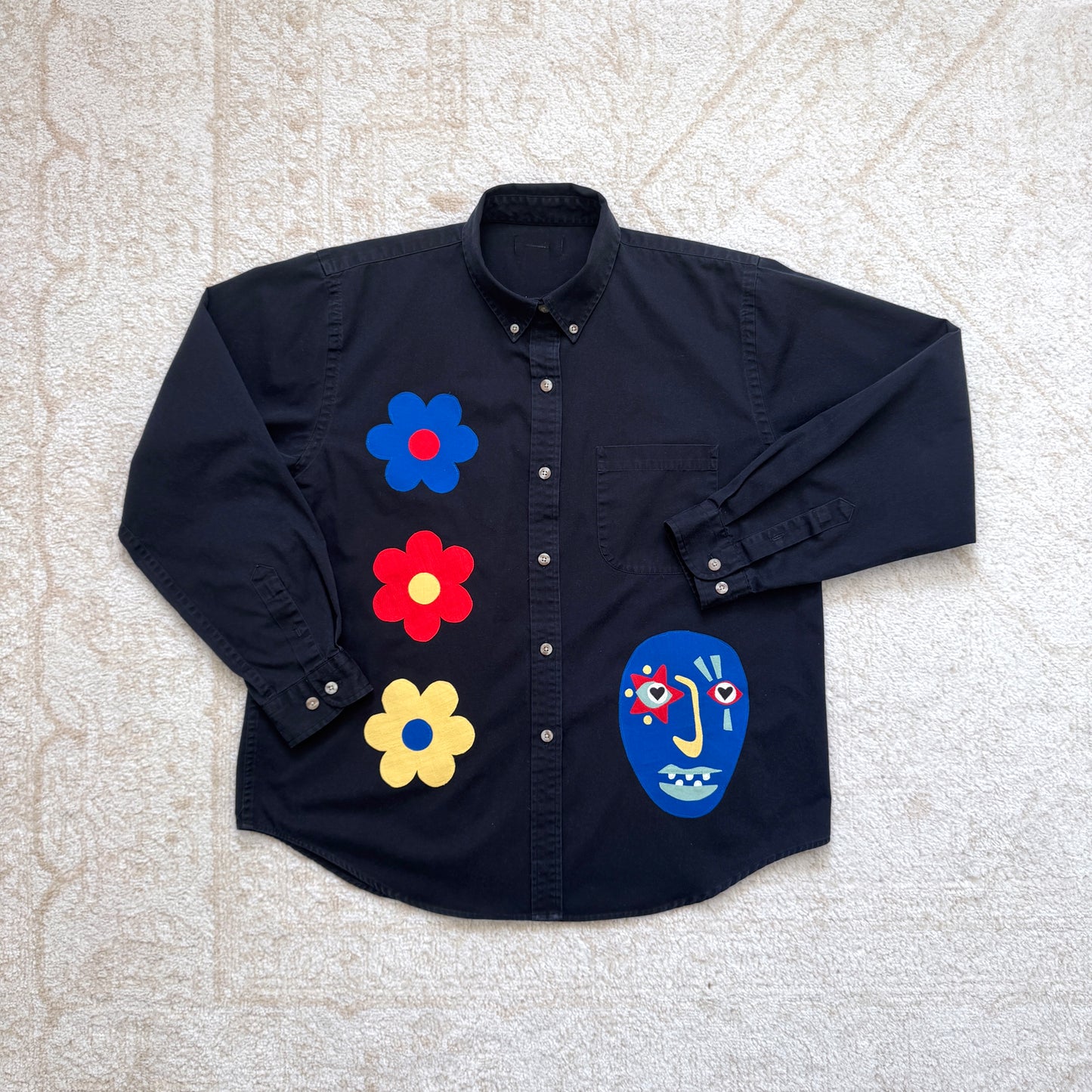 scrap button down - blue face