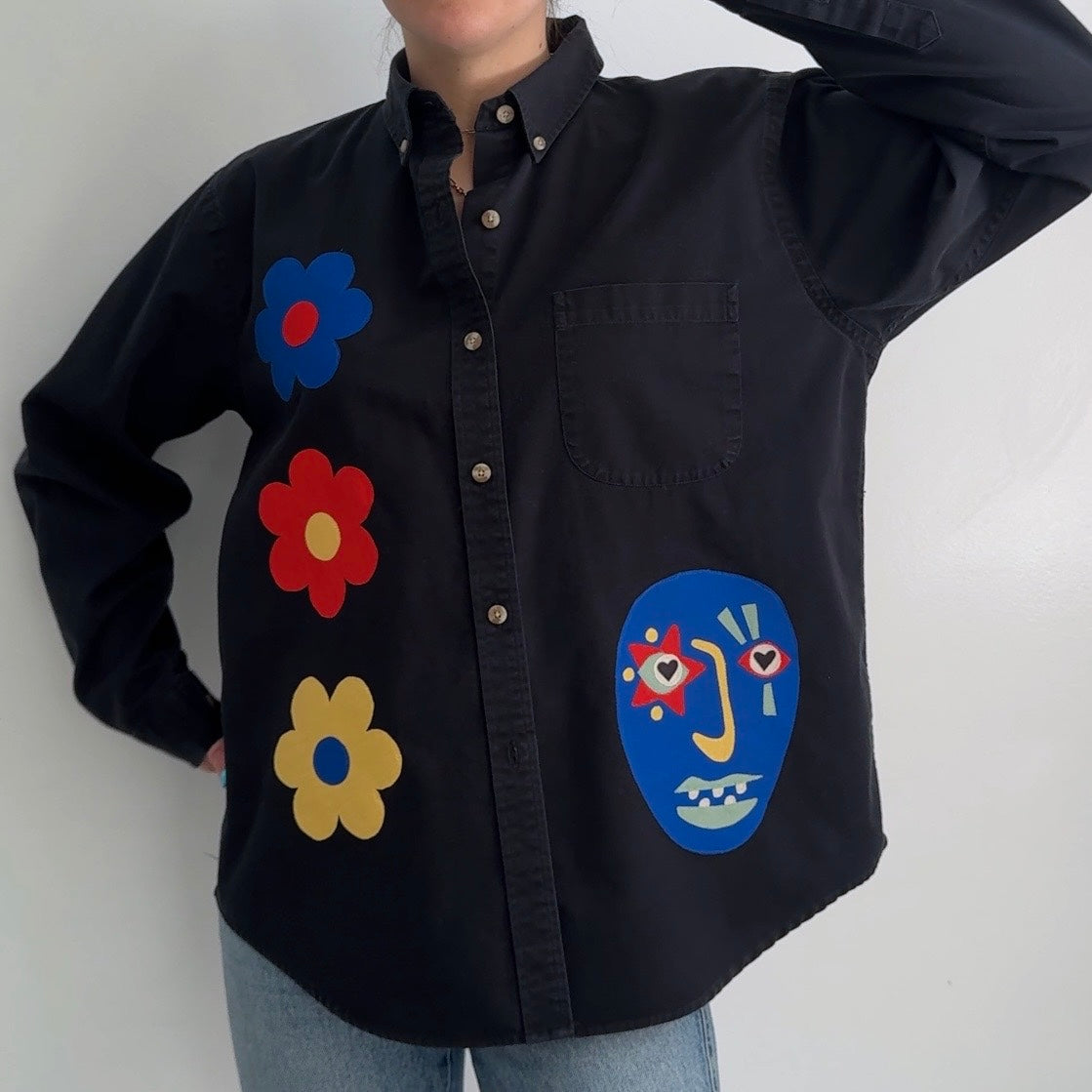 scrap button down - blue face