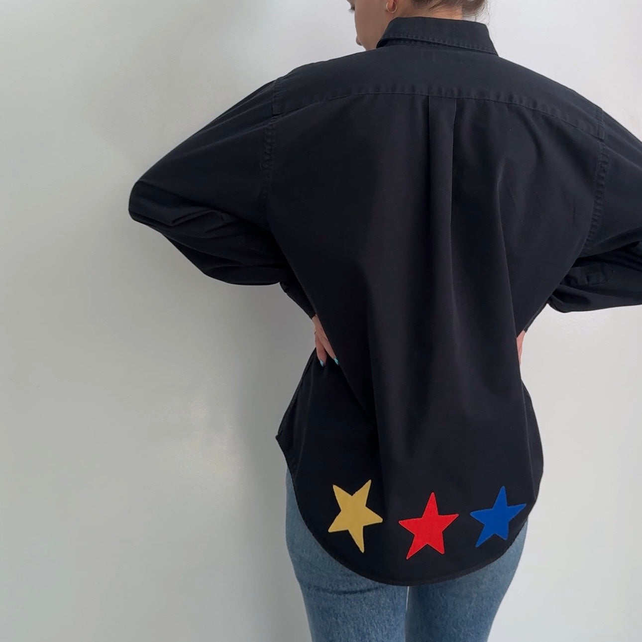 scrap button down - blue face