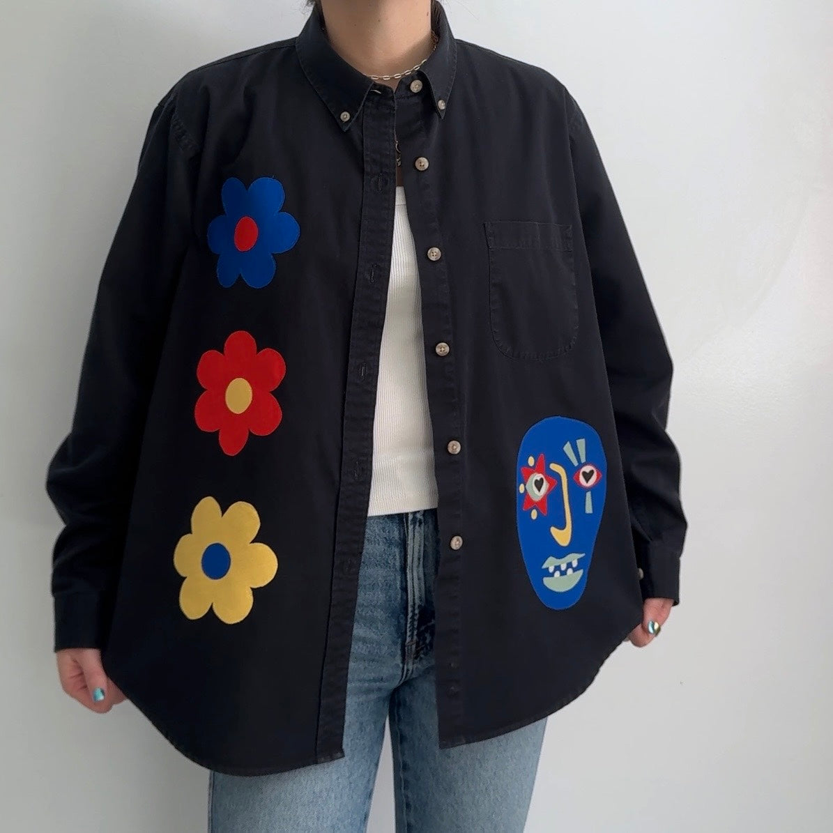 scrap button down - blue face