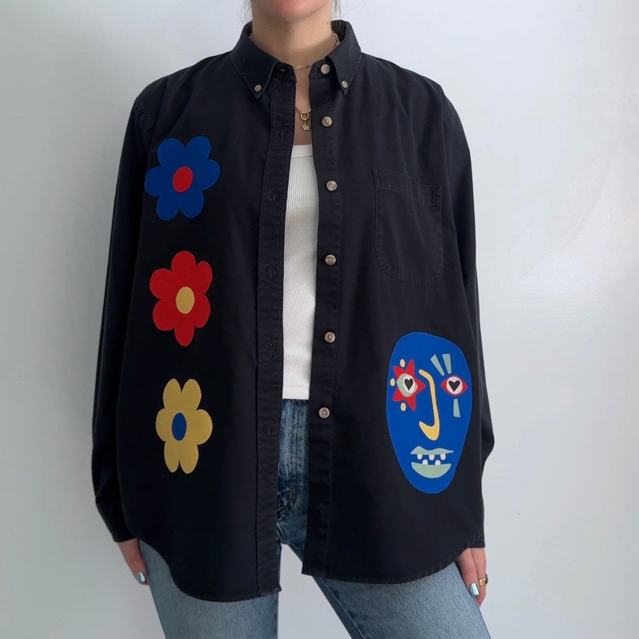 scrap button down - blue face