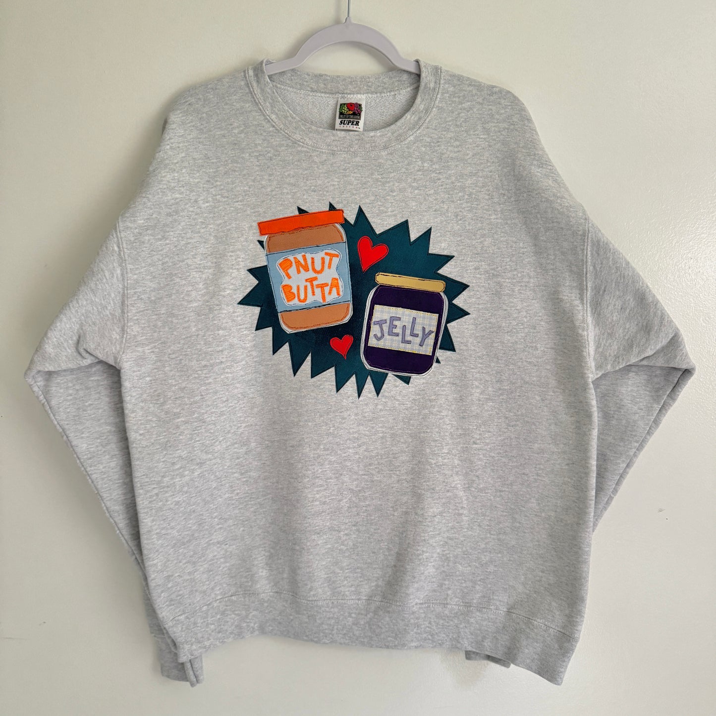 upcycled scrap sweatshirt - p'nut butta