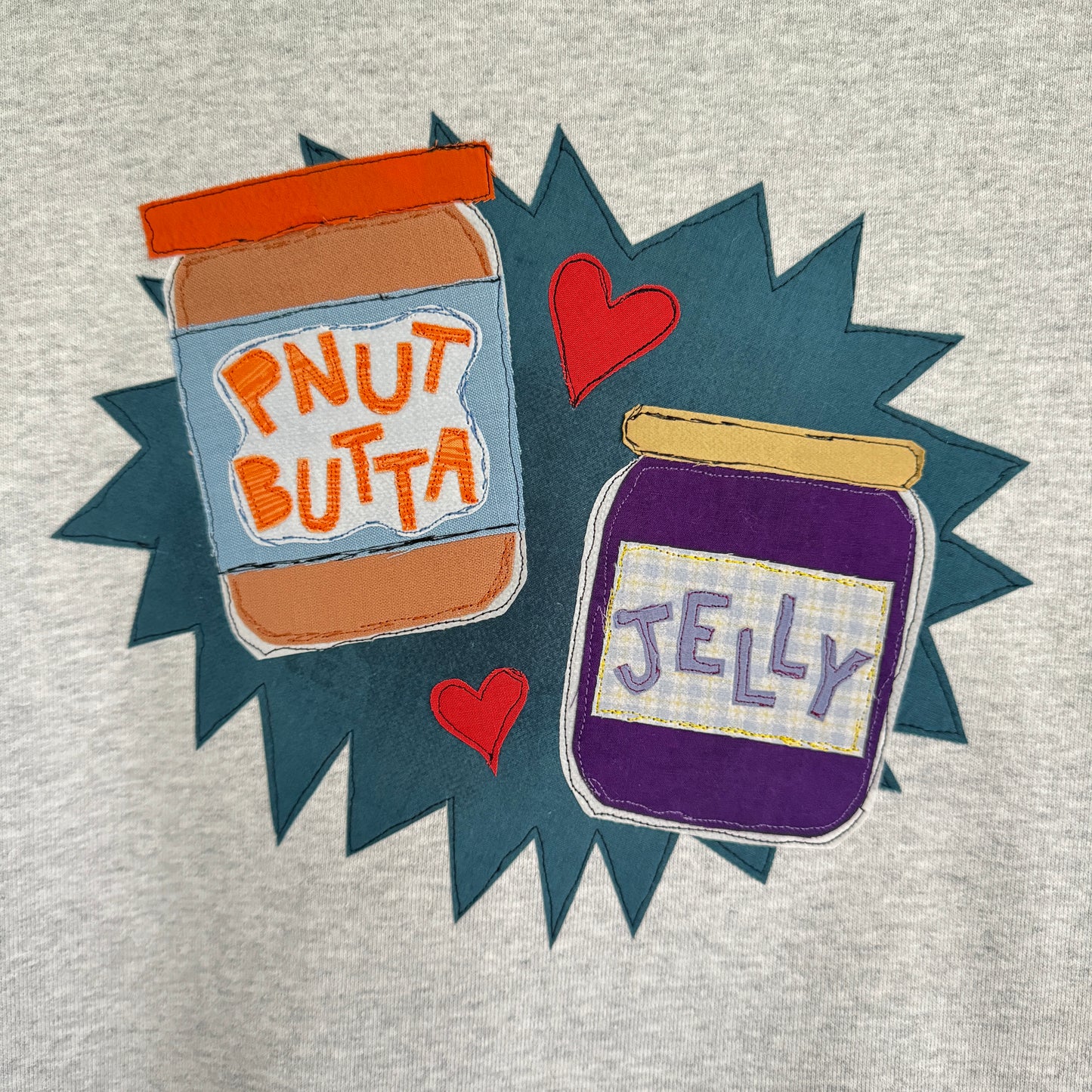 upcycled scrap sweatshirt - p'nut butta